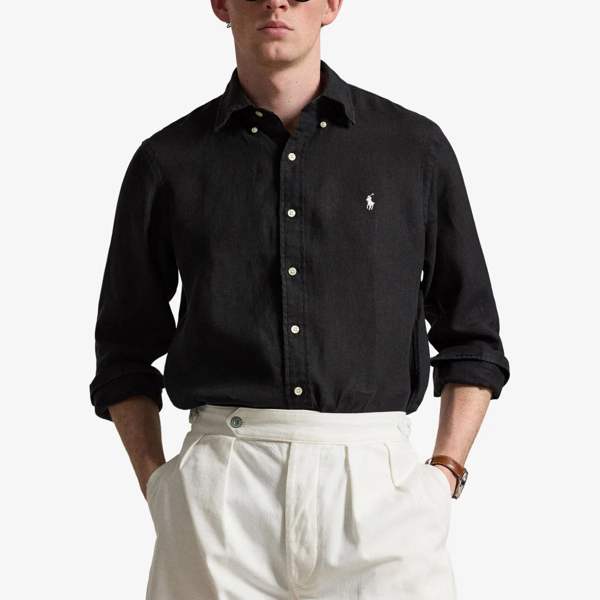 Льняная рубашка с вышитым логотипом Polo Ralph Lauren, черный — фото 3