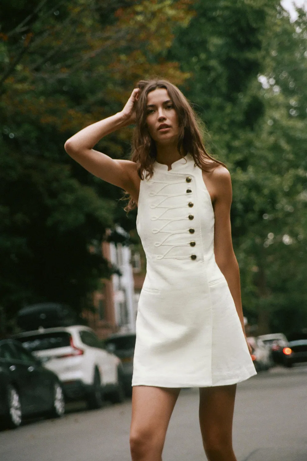 Мини-платье с застежкой в виде лягушки. ZARA, White