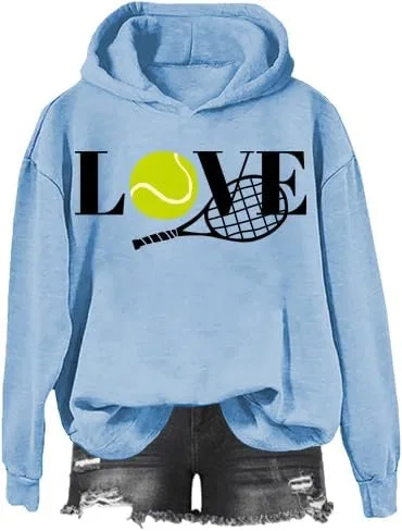 Женский свитшот с принтом Love Tennis, голубой