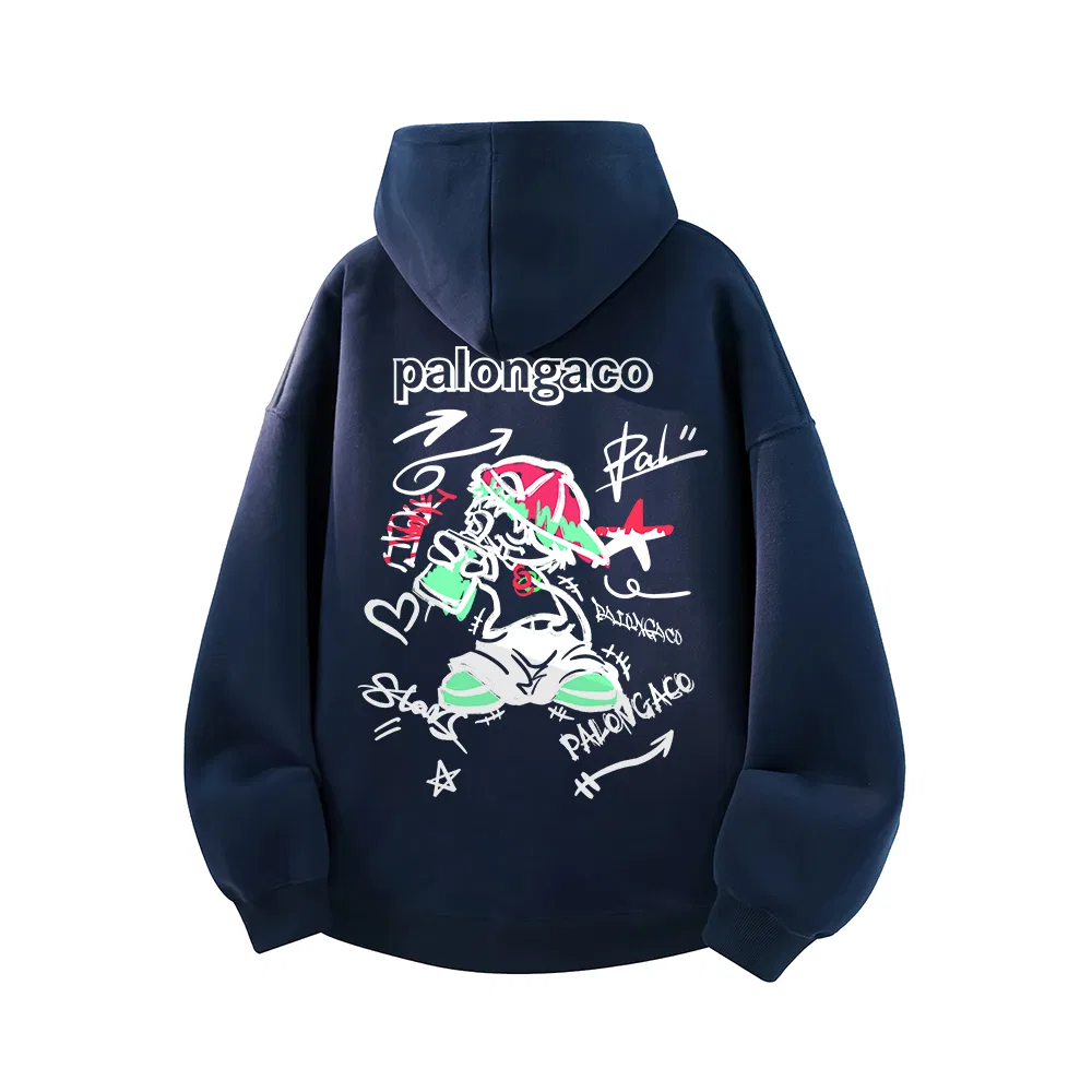Детское худи оверсайз с капюшоном и принтом PAL ONGACO, Navy Blue