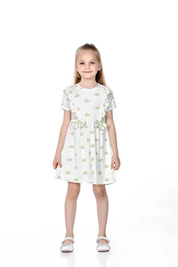 Детское платье для девочек с принтом Put-On-Out Işıl Kids, Green Heart