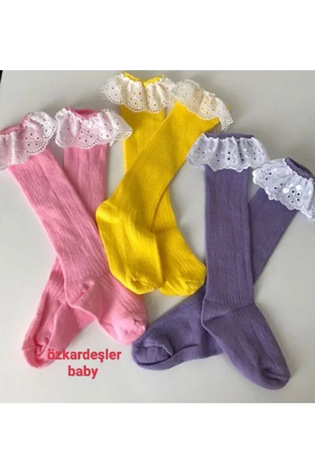 Детские носки для новорожденных с кружевом Özkardeşler Baby, Rosicory Lilac Yellow