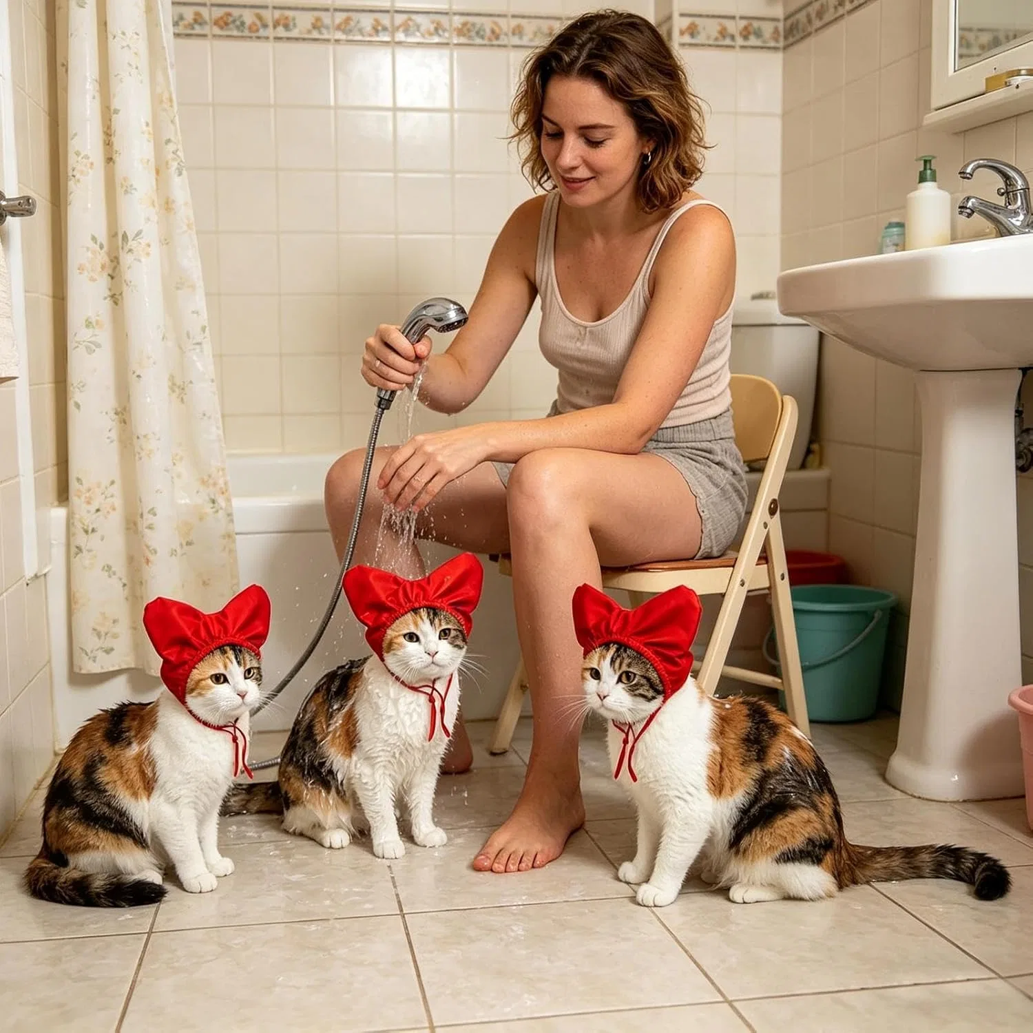 Шапочка для душа для кошек, 24x15 см, сердечком, Rot Generisch — фото 2