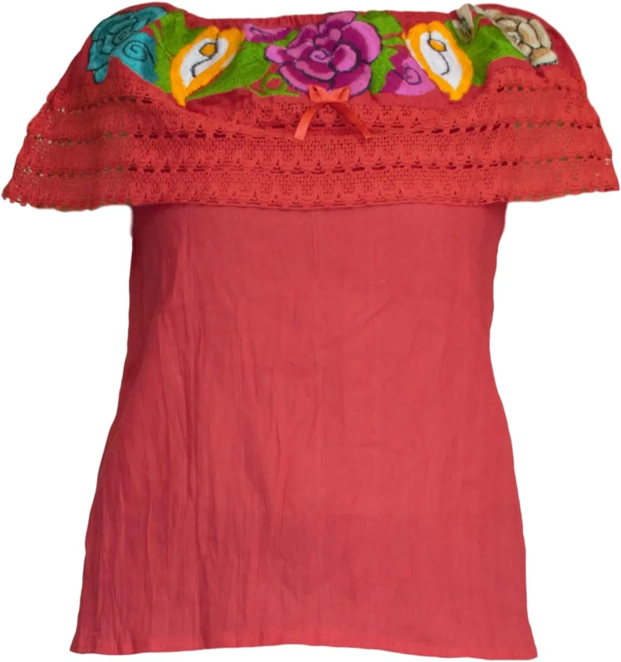 Блуза, мексиканская, с вышивкой, Peasant Top, красный