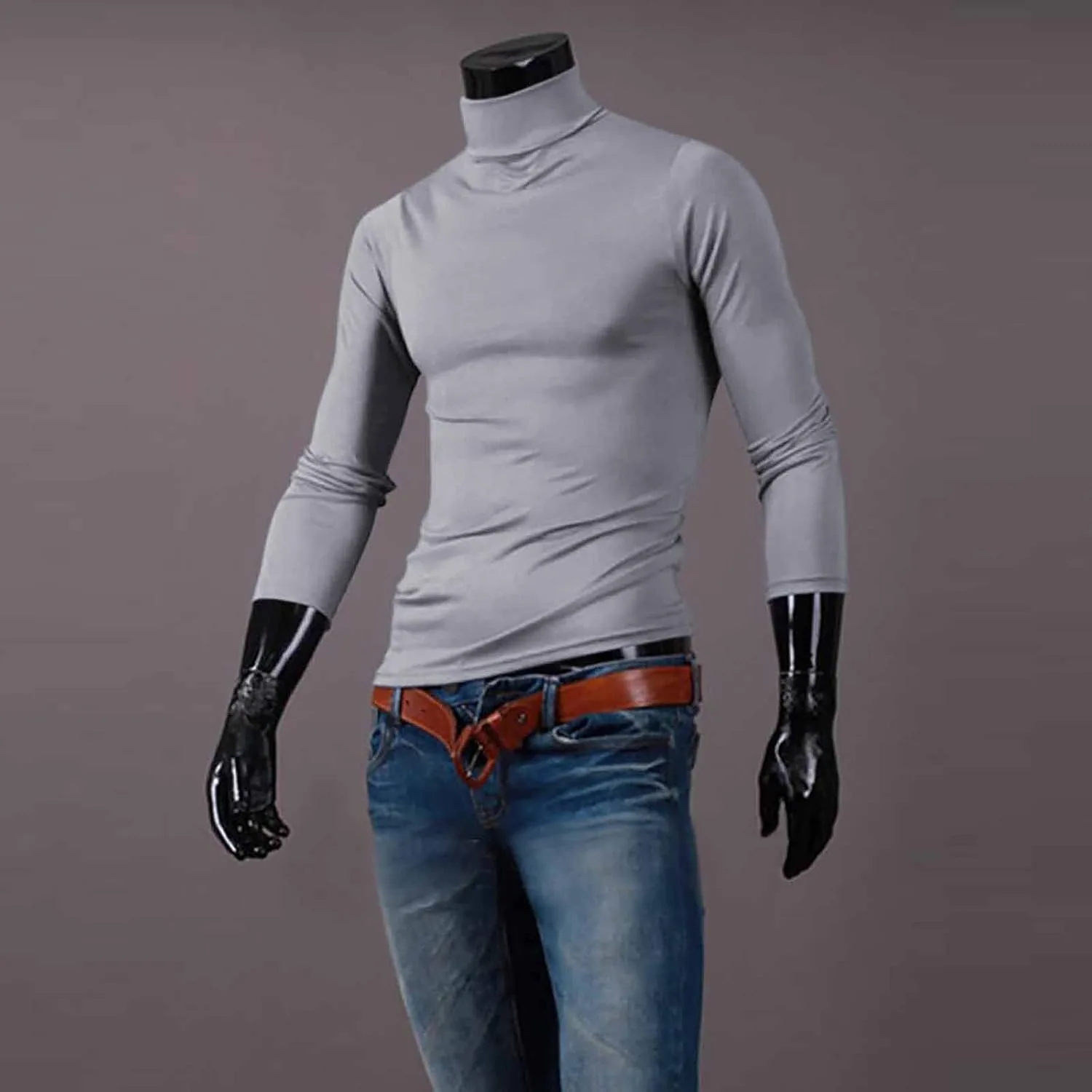 Мужская футболка-водолазка с длинным рукавом Slim Fit — фото 4