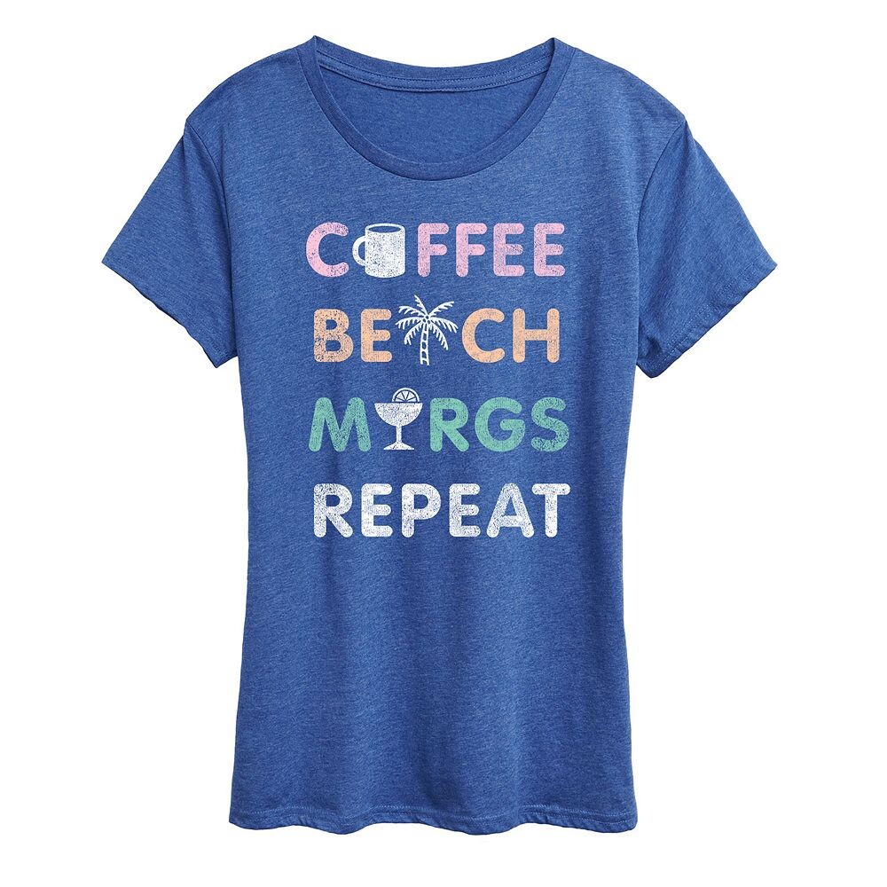 

Женская футболка с рисунком Coffee Beach и повторяющимся узором, цвет Heather Royal Blue