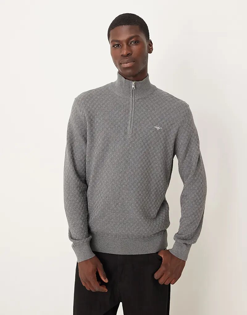 

Джемпер GANT с текстурированной вязкой и логотипом щита на молнии, темно-серый