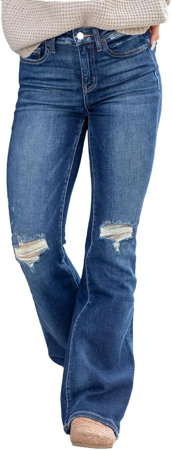 Женские рваные джинсы Bell Bottom Mid Rise с карманами