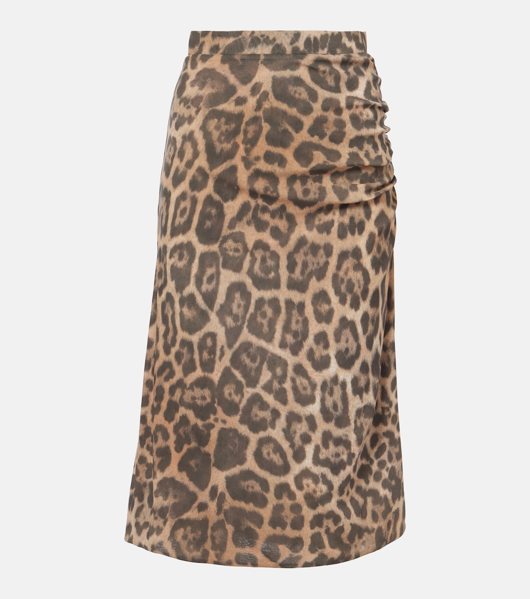

Юбка миди с леопардовым принтом и сборками Stella McCartney, Multicolor Brown