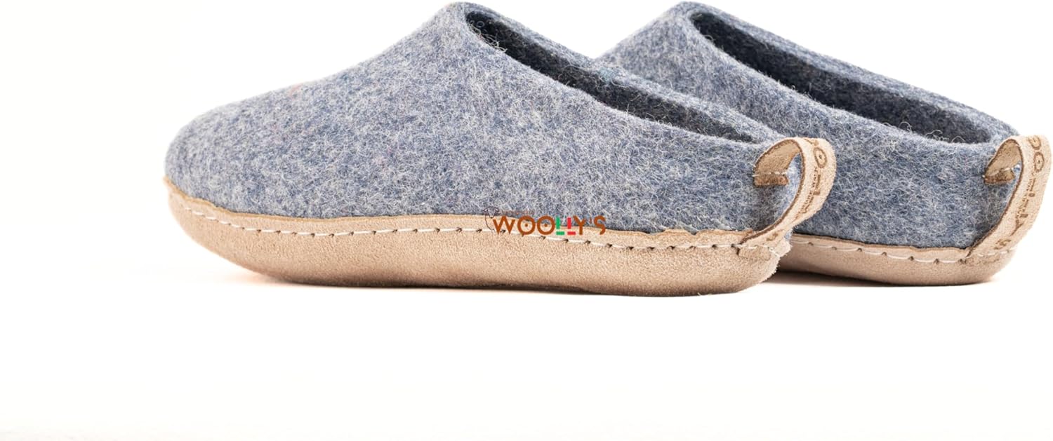 Домашние тапочки с открытой пяткой Woolly и кожаной подошвой, Премиальная новозеландская шерсть, Ручная работа с итальянским дизайном, Мягкие, дышащие и не имеющие запаха Woolly'S, Denim — фото 3