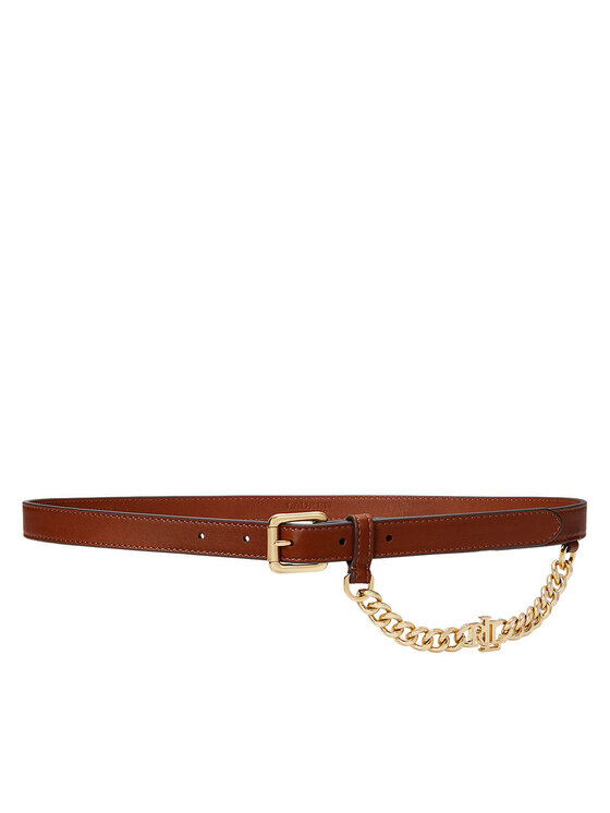 

Женский ремень Logo-Chain Leather Skinny Belt 412968767001 Lauren Ralph Lauren, коричневый