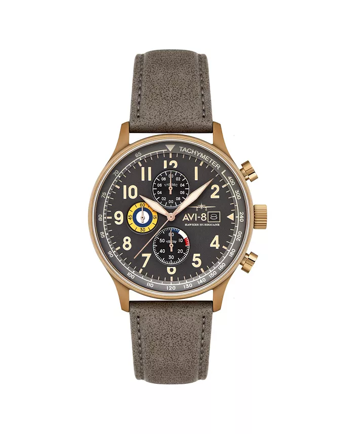 

Мужские часы Hawker Hurricane Classic Chronograph с кожаным ремешком бежевого цвета, 43.5 мм AVI-8