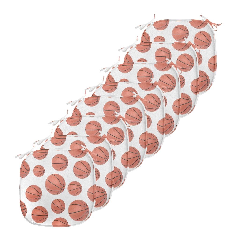

Подушки на обеденный стул для баскетбола ABAKUHAUS, реалистичный художественный мяч, декоративная водонепроницаемая подушка с ремнями для кухонных сидений, 40 см x 40 см — упаковка из 8 шт., бледно-коричнево-белый
