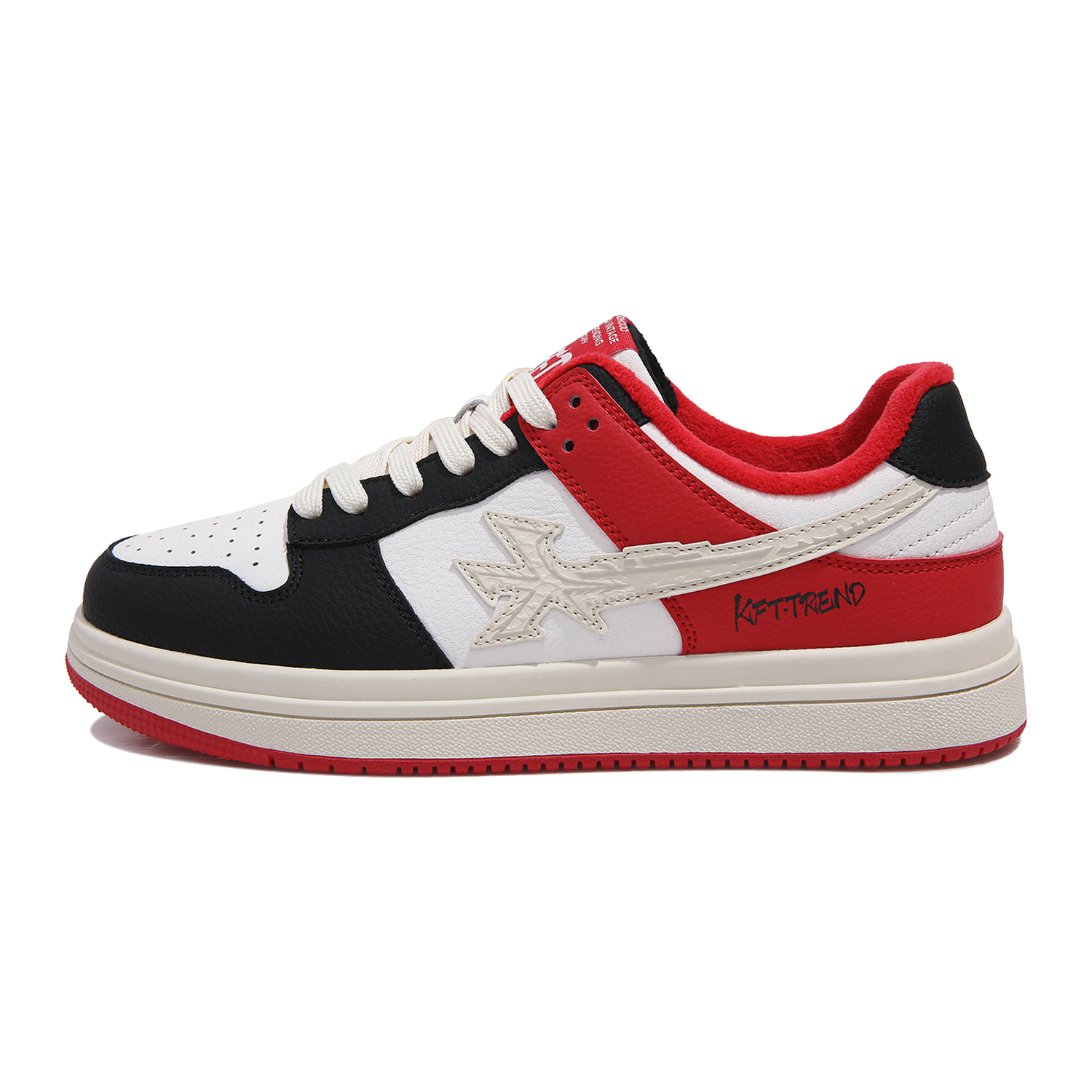 

Скользоустойчивые амортизирующие, износостойкие, дышащие, увеличивающие рост низкие скейтерские кроссовки унисекс KFT, белый черный красный (Fleece-Lined)