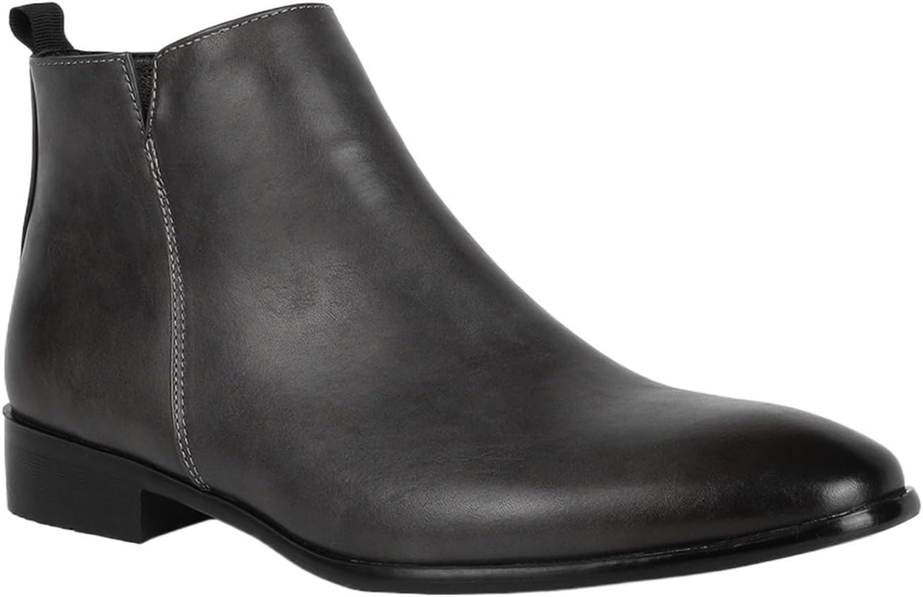 

Мужские премиальные кожаные ботинки Челси с противоскользящей подошвой, боковой молнией, удобные мужские деловые ботинки с квадратным носком, и повседневные Generic, серый