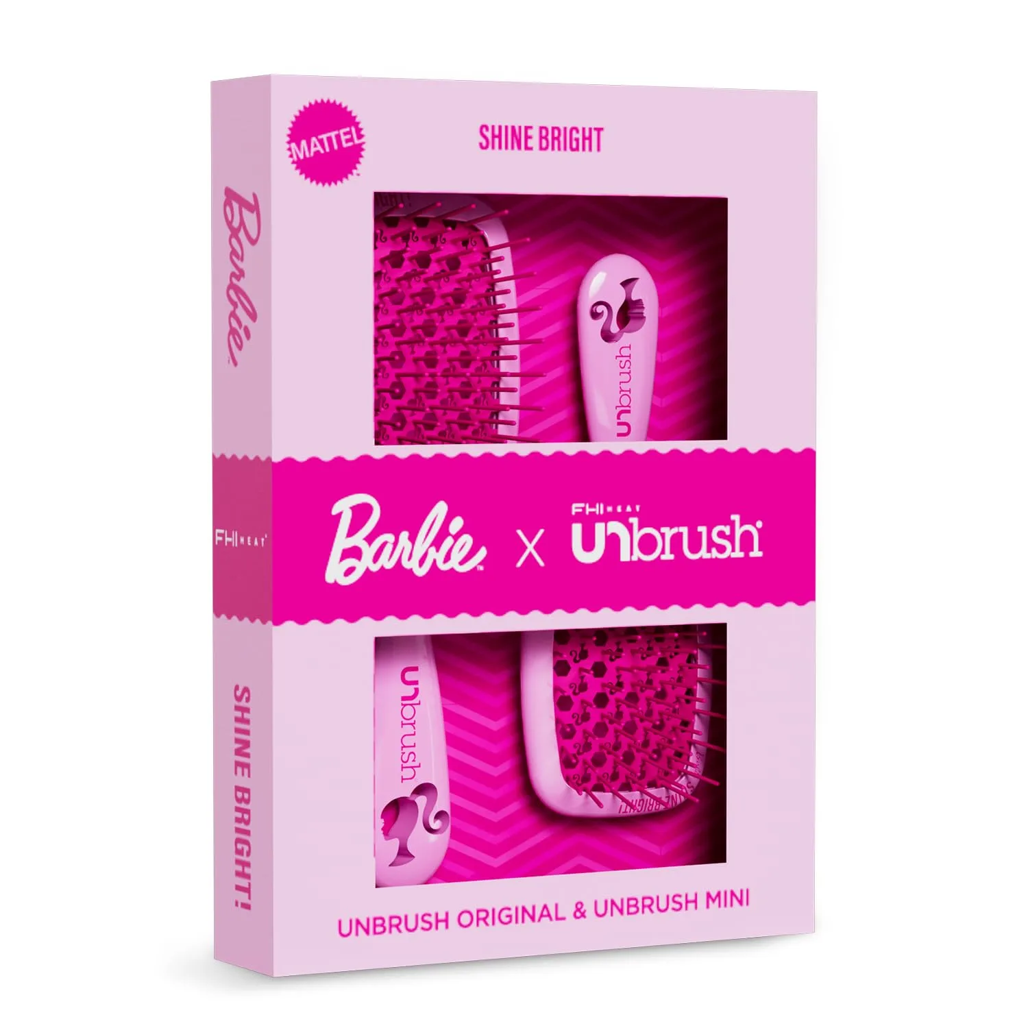 Набор расчесок для распутывания волос UNbrush Barbie - Shine Bright - Розовый Fhi Heat, Pink — фото 2