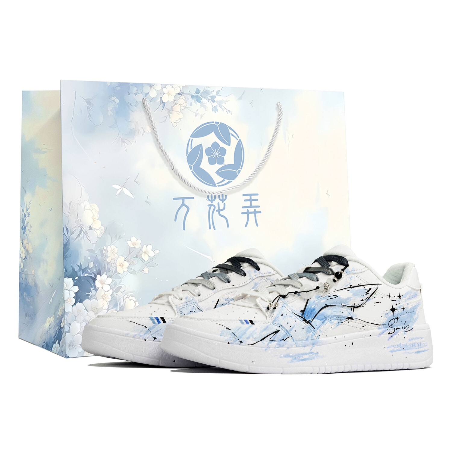 

Li Ning Sycee Kaleidoscope, Dipping In The Clouds, сумка для покупок, устойчивая к истиранию, нескользящая, низкие Li-Ning, синий белый