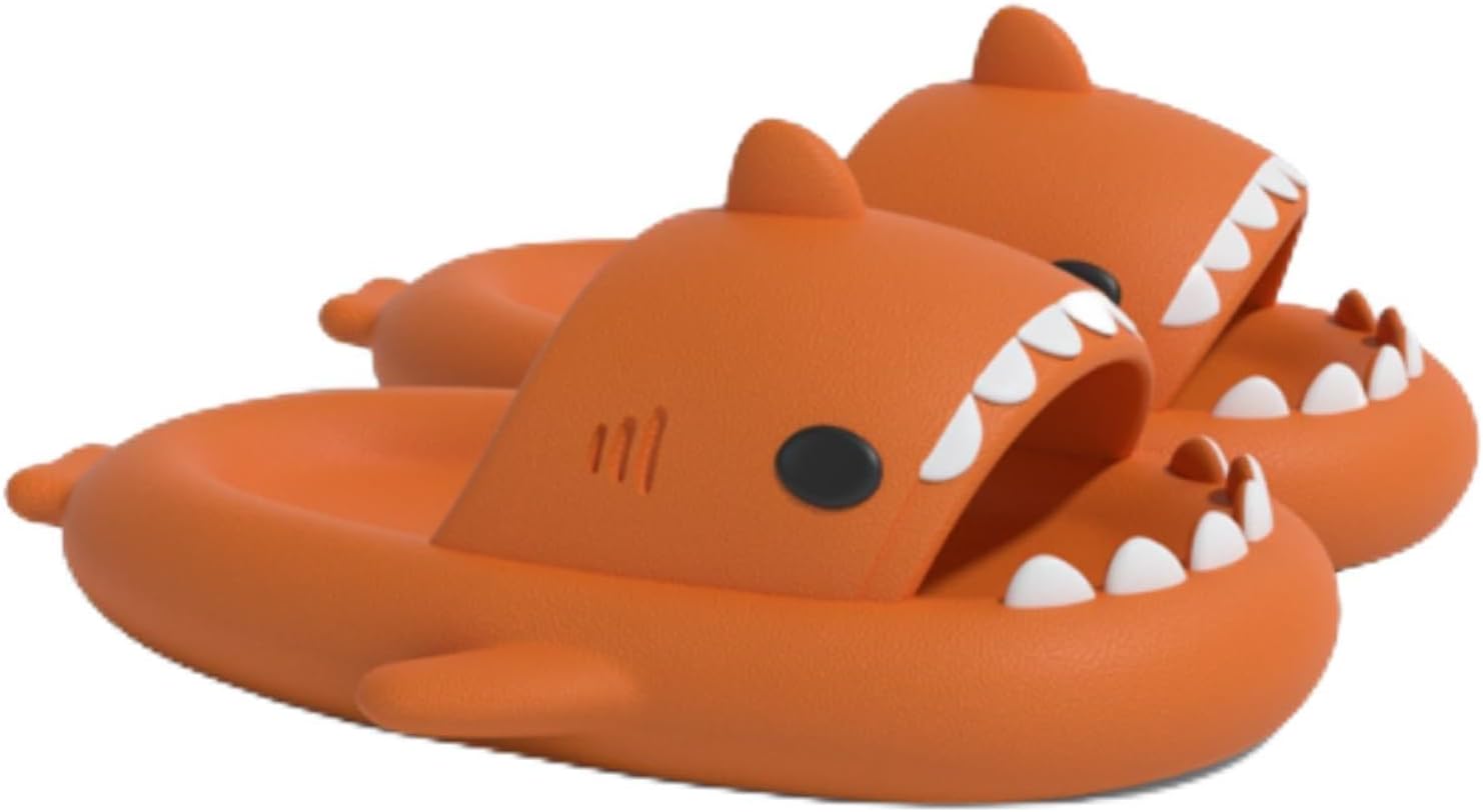 

Женские и мужские шлепанцы ZXCDINO в виде акулы, мягкие тапочки с открытым носком, сандалии с изображением акулы, с амортизирующей подошвой, для пляжа, бассейна и душа, оранжевый