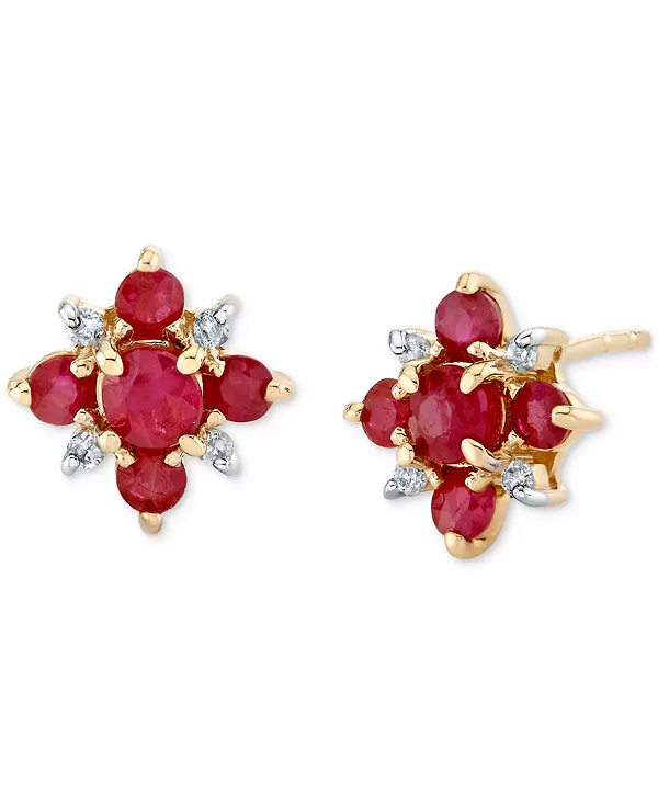 

Серьги-Гвоздики в форме цветка с рубинами (3/4 карата) и бриллиантами из 10-каратного золота Macy'S, ruby