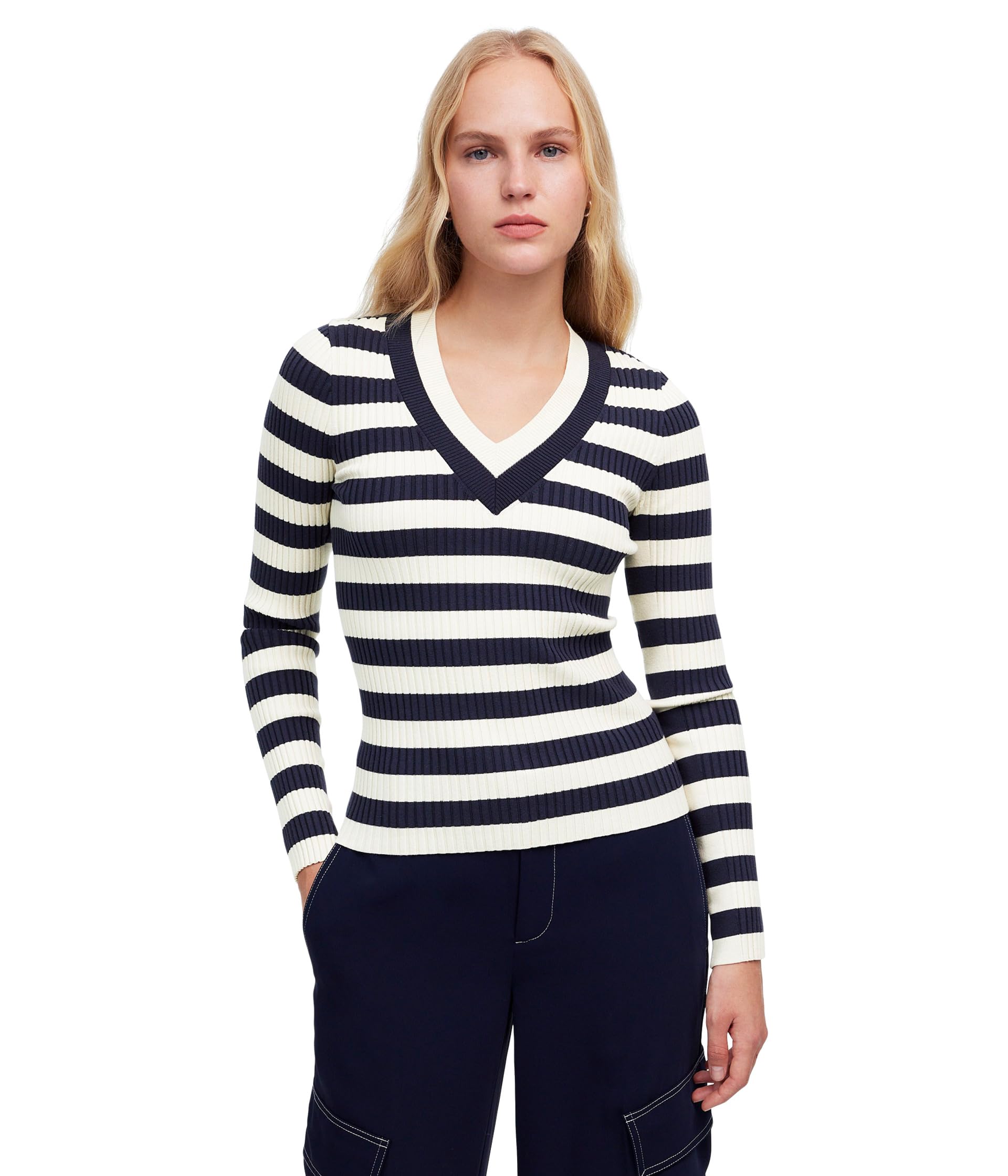 

Свитер Madewell Stripe V-Neck Arden Merino Stretch, Navy Stripe