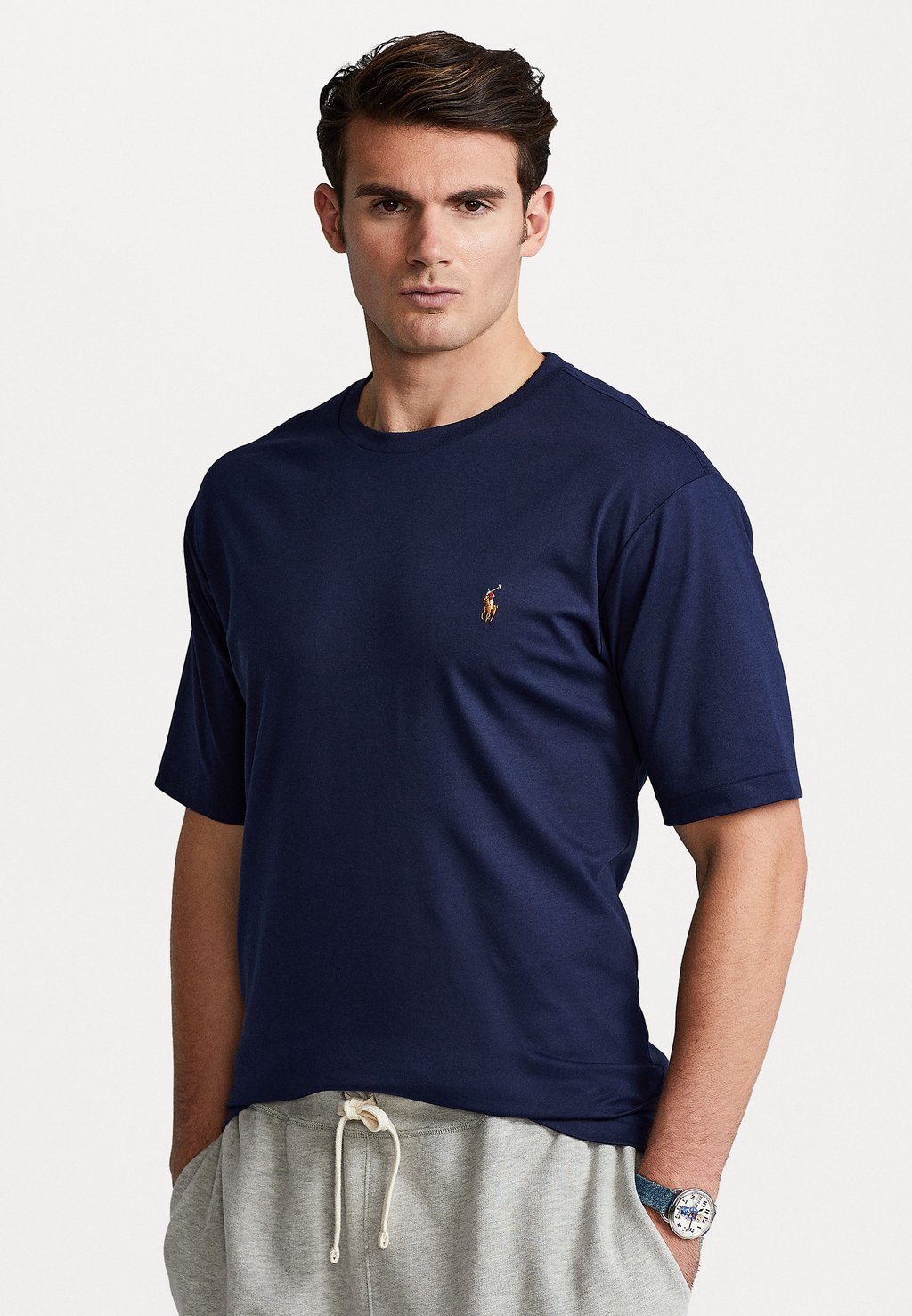 

Базовая футболка SOFT COTTON CREWNECK T-SHIRT Polo Ralph Lauren Big & Tall, темно-синий