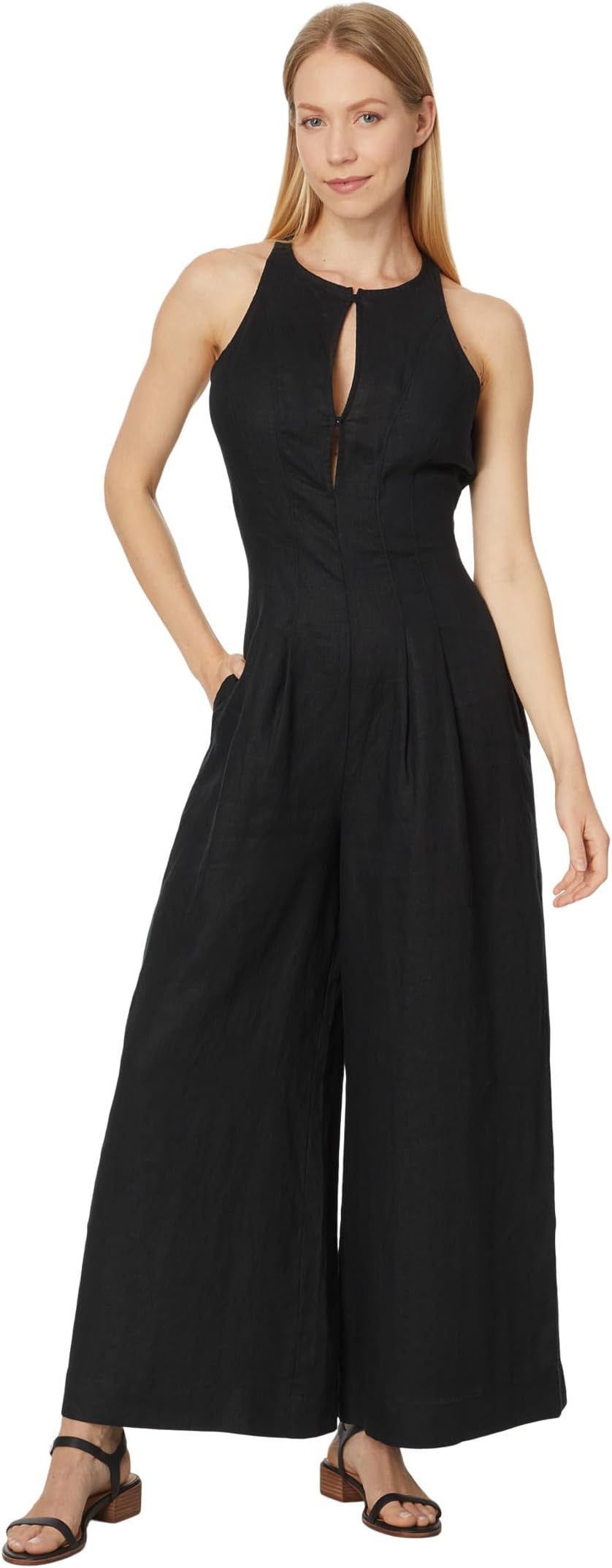 

Брюки Madewell Seamed Wide-Leg Jumpsuit in 100% Linen, цвет True Black