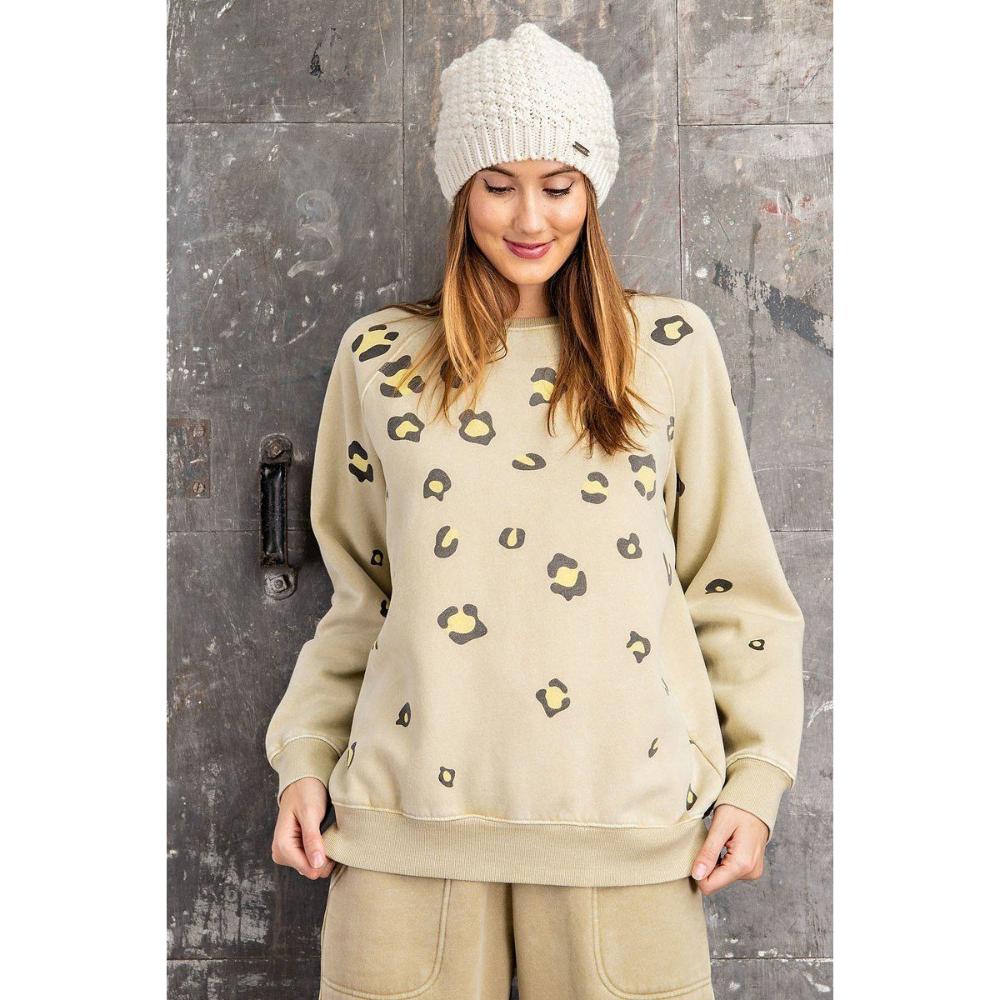 

Свитшот из махровой ткани с длинными рукавами и леопардовым принтом FASHNZFAB