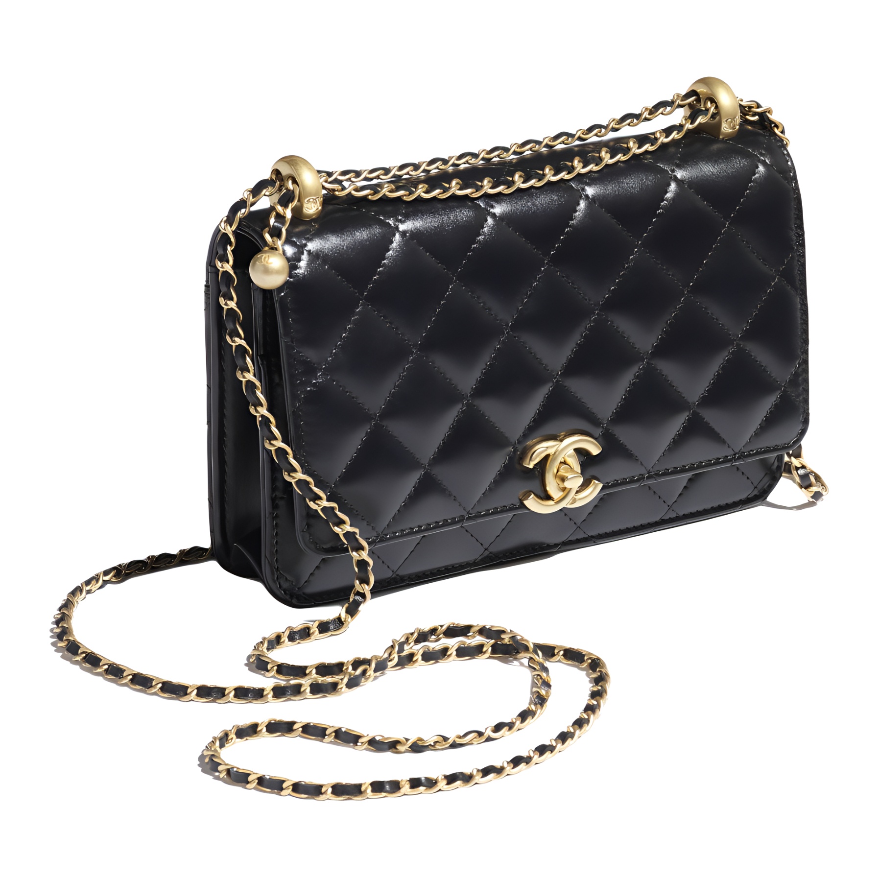 CHANEL Металлическая цепочка кошелек на цепочке с застежкой-кнопкой из телячьей кожи — фото 4