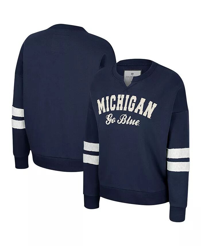 

Женский темно-синий пуловер с вырезом и вырезом Michigan Wolverines Perfect Date, толстовка с потертостями Colosseum