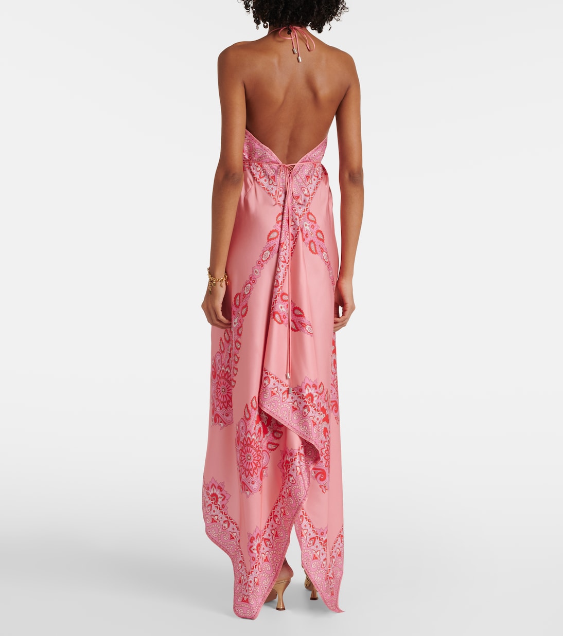Асимметричное шелковое платье миди с узором пейсли Etro, Print On Pink Base — фото 3