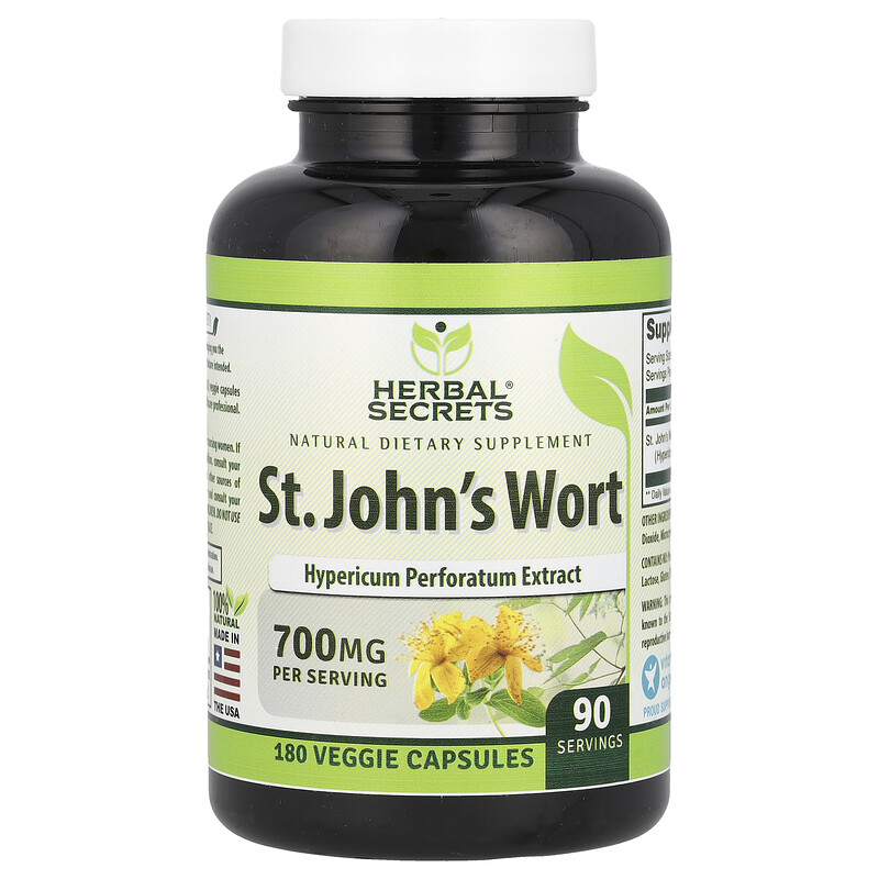 

Herbal Secrets, зверобой, 700 мг, 180 растительных капсул (350 мг в 1 капсуле)