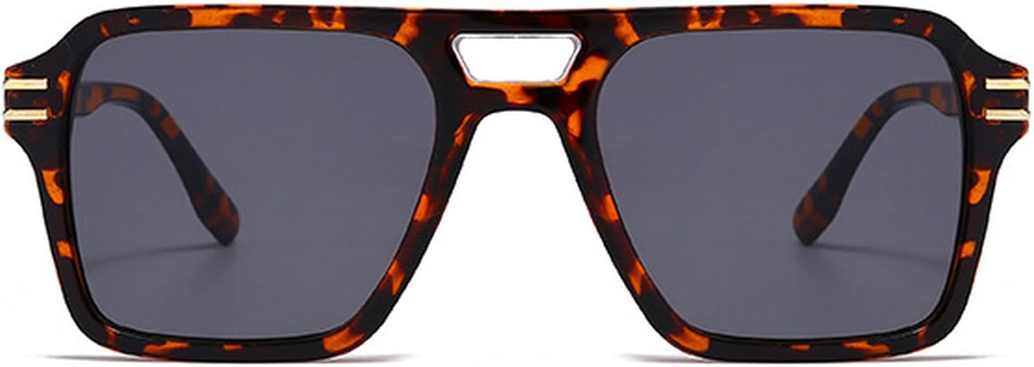 

Ретро-солнцезащитные очки квадратной формы для женщин, модные очки с двойной перемычкой, градиентные линзы, защита от УФ-излучения UV400, трендовые мужские солнцезащитные очки-пилот mincl, Leopard Gray