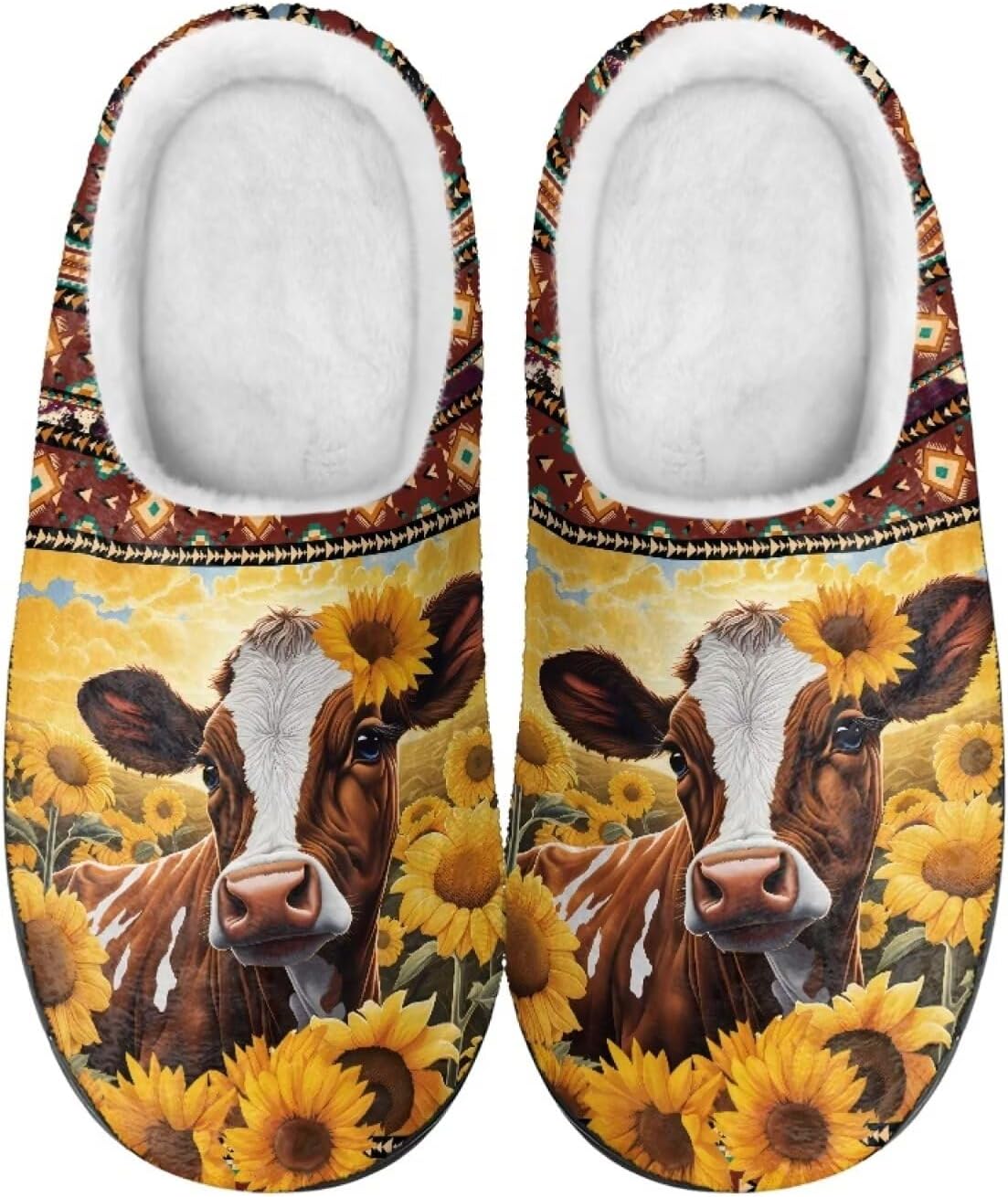 

Домашние тапочки Binienty для женщин и мужчин, пушистые, для дома и улицы, удобные, с противоскользящей подошвой, Cow Sunflower