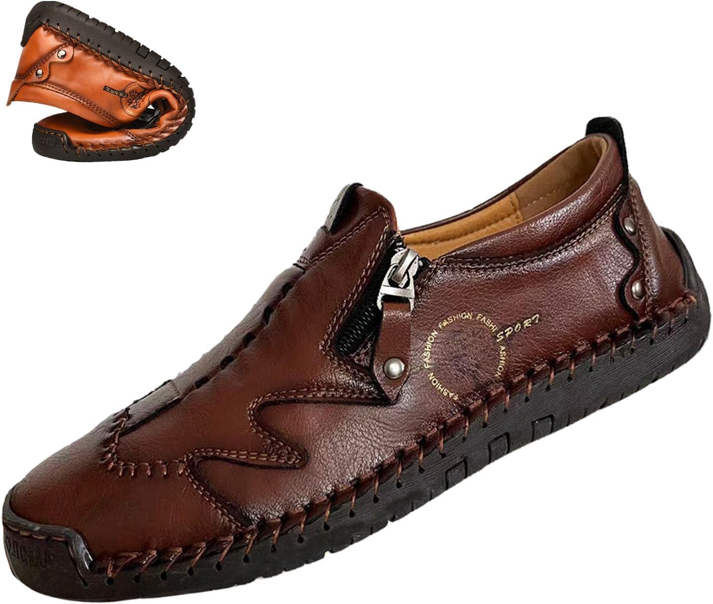 

Мужские слипоны-лоферы из кожи, повседневная обувь, легкие, удобные, винтажная ручная строчка, кроссовки и прогулок Moyowei, Coffees