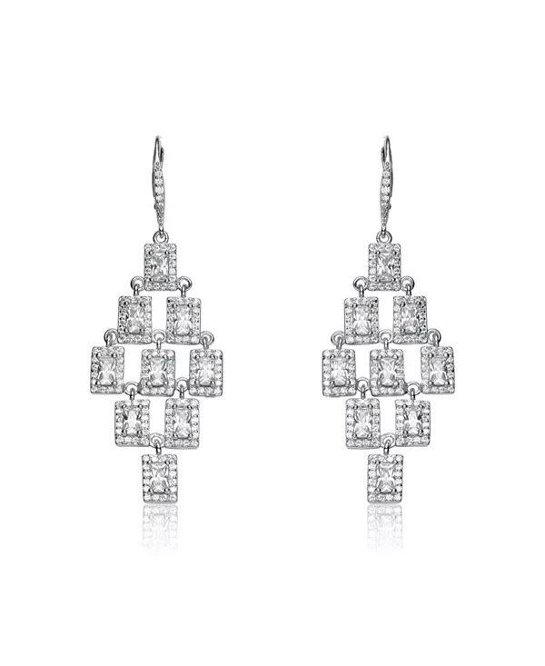 

Серьги-Люстры квадратной формы из стерлингового серебра с покрытием из белого золота Genevive, silver