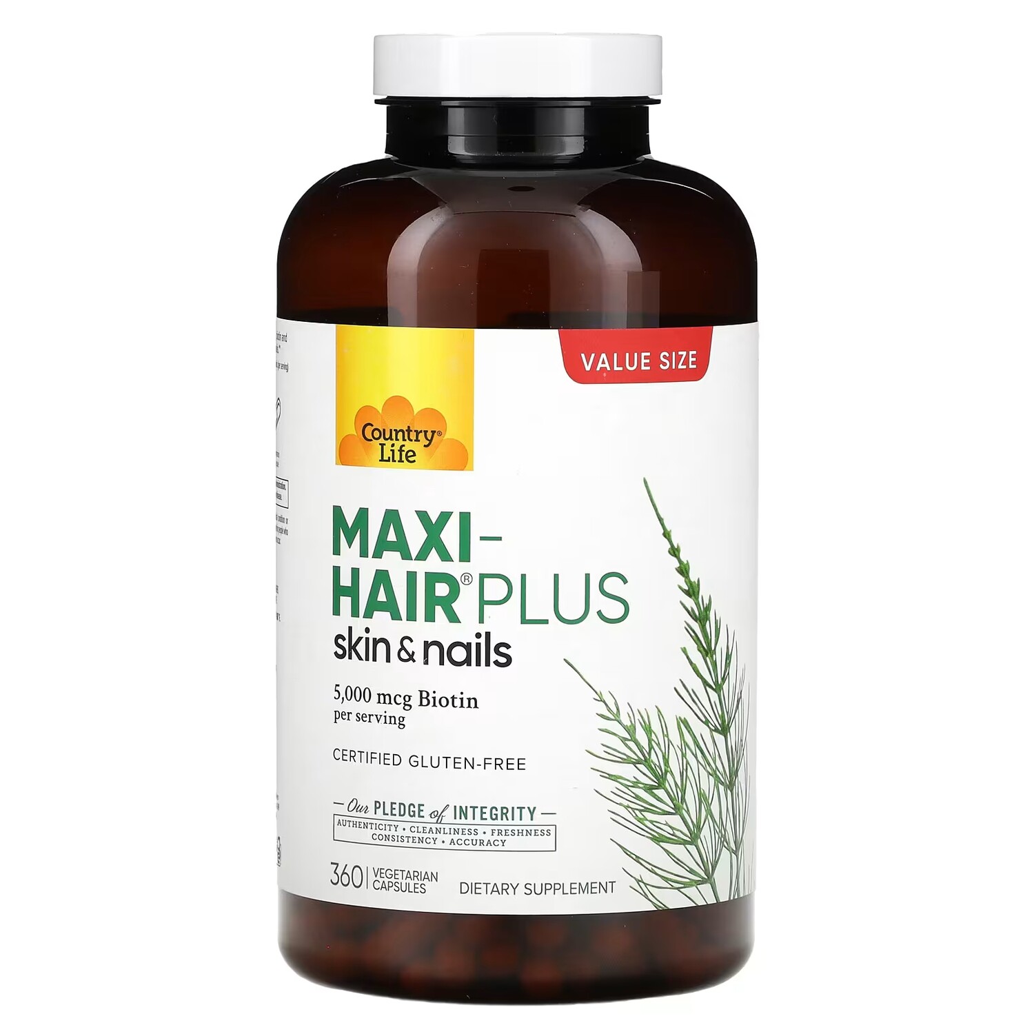 

Добавка Country Life Maxi-Hair Plus 5000 мкг, 360 вегетарианских капсул