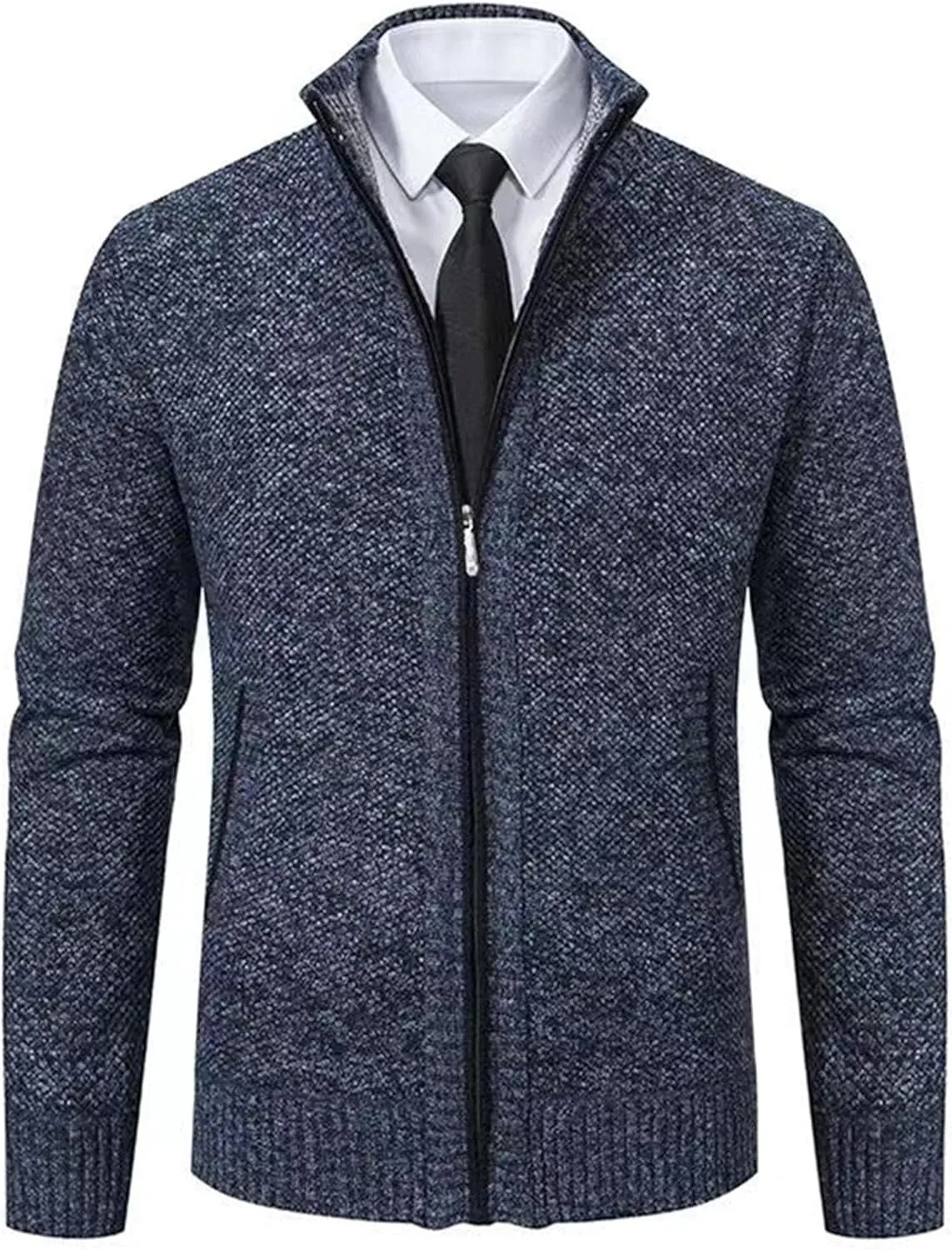 Мужской кардиган с воротником стойкой, на молнии, slim fit — фото 2