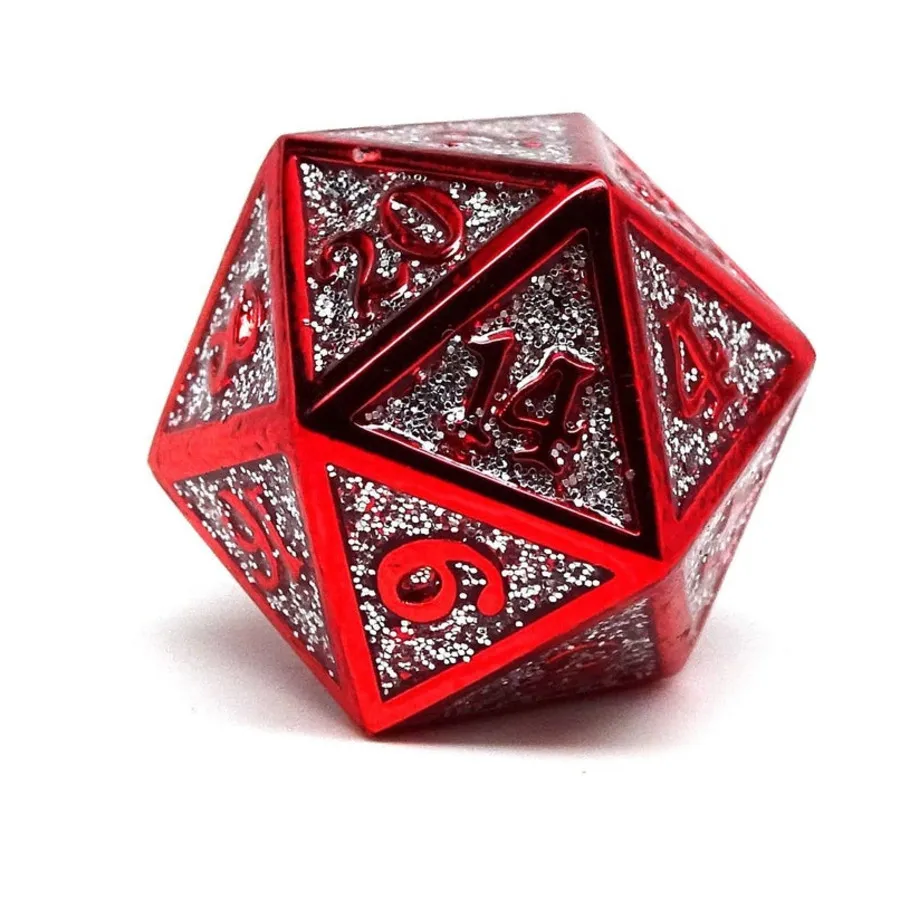 

Металл d20 — героический кубик металлического блеска — серебро с красным, Dice - Metal Single Dice (Easy Roller Dice)