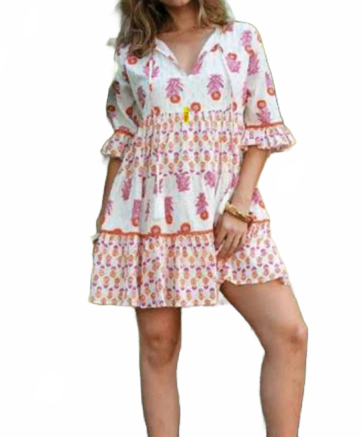 

Платье с принтом в стиле блок-принт в розовом цвете Debbie Katz