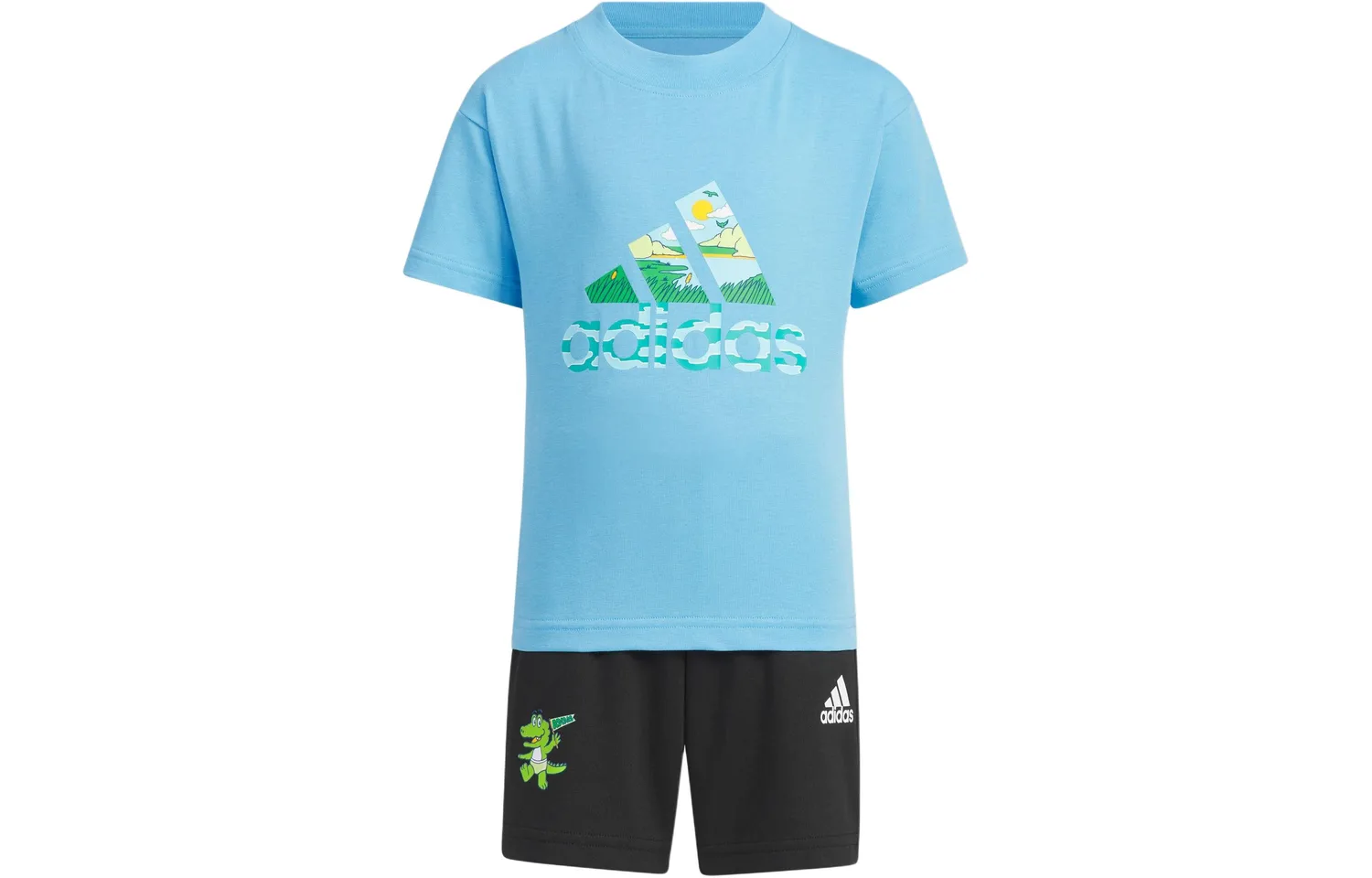 Детская повседневная спортивная футболка с круглым вырезом Adidas, Clothing Sets (Blue+Black) — фото 3