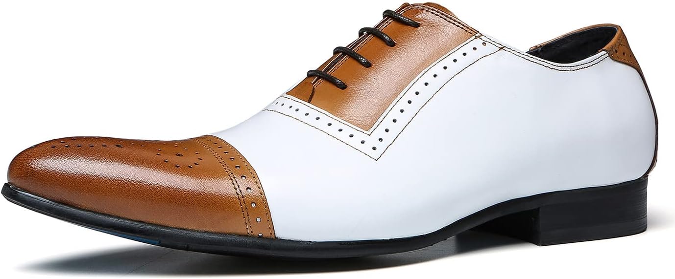 

Мужские оксфорды формальные из натуральной кожи с двухцветным дизайном, крыльями, дерби, удобные, современные, модные, повседневные, деловые, свадебные и вечерние туфли для мужчин Santimon, белый