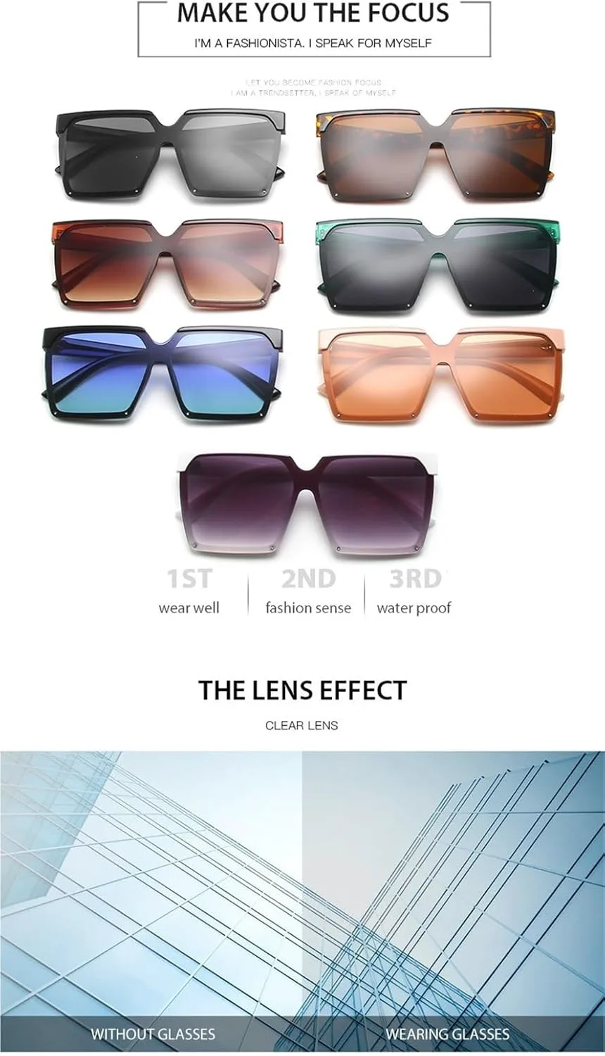 

Мужские квадратные солнцезащитные очки в крупной оправе, для поездок на работу, вождения, а также женские солнцезащитные очки для шопинга Generic, Orange