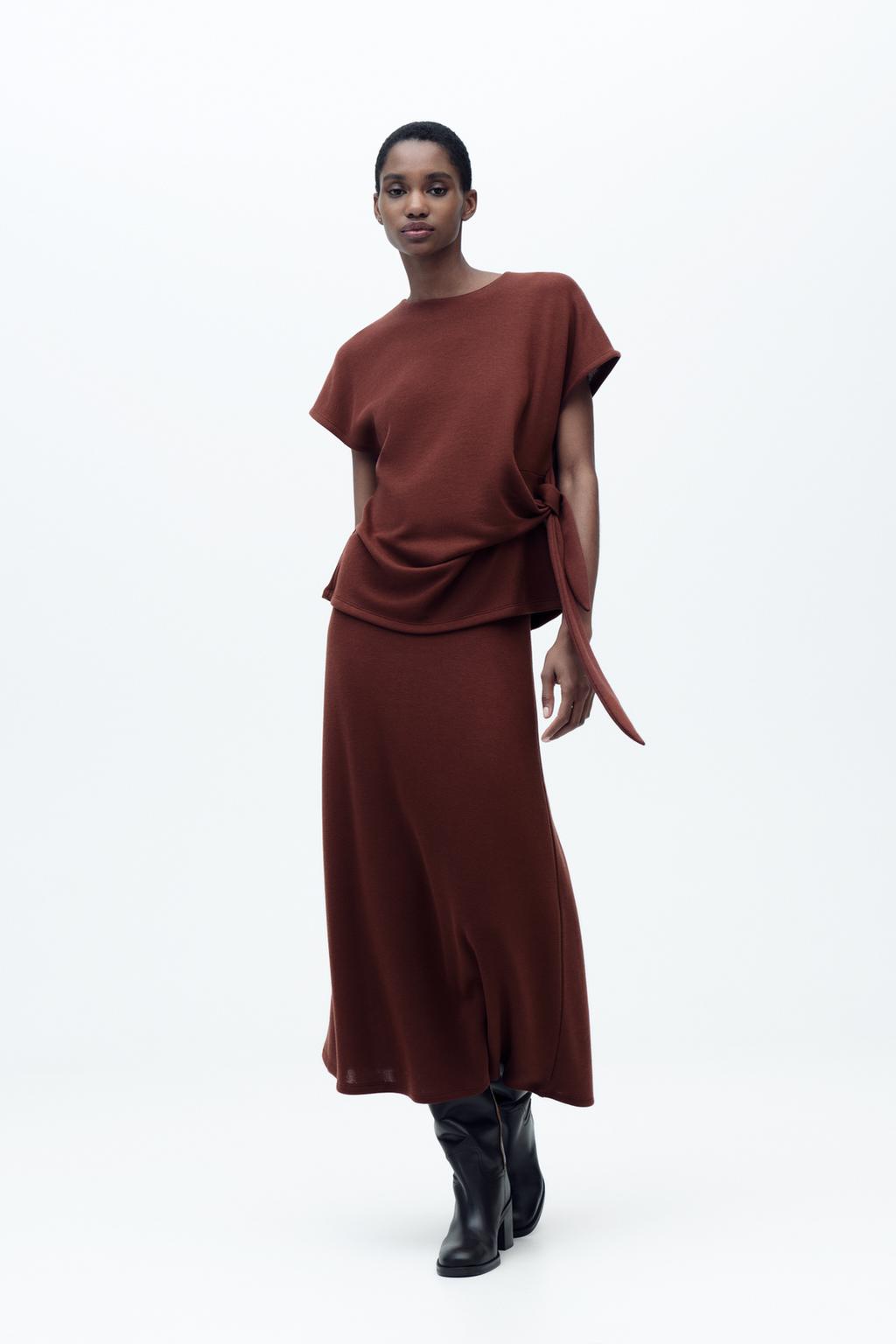 

Мягкая юбка миди ZARA, цвет Brandy