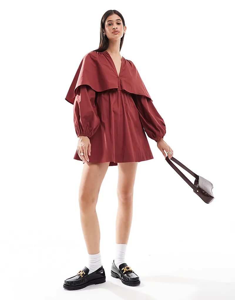 

Мини-платье с накидкой бордового цвета ASOS DESIGN