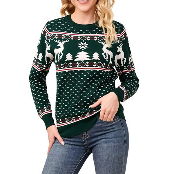 

Женский рождественский свитер с оленями, лонгслив, мягкий и комфортный Clearflower, Green