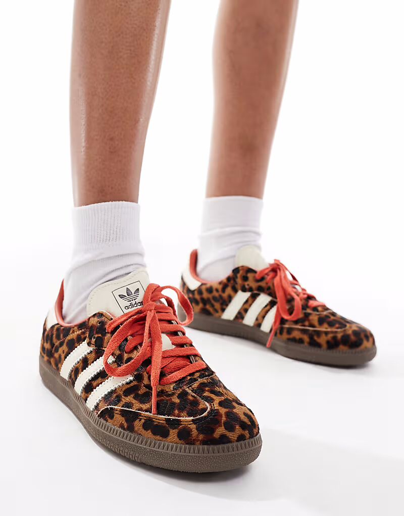 Кроссовки Adidas Originals samba с леопардовым принтом - КОРИЧНЕВЫЕ