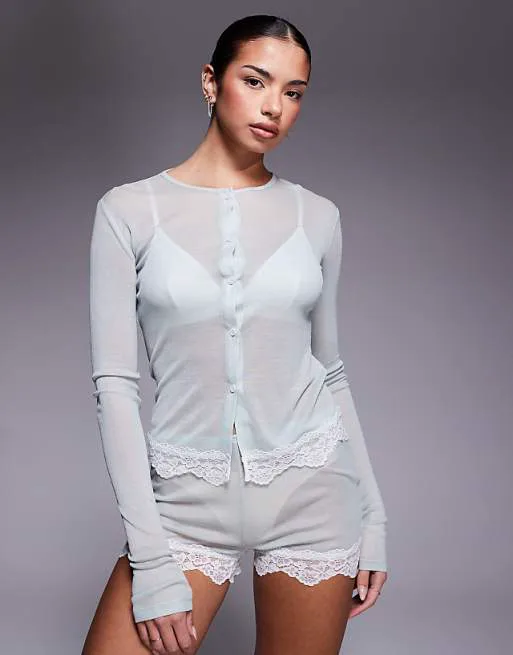 

Полупрозрачные ночные шорты серо-зеленого цвета с кружевной отделкой ASOS DESIGN Honey