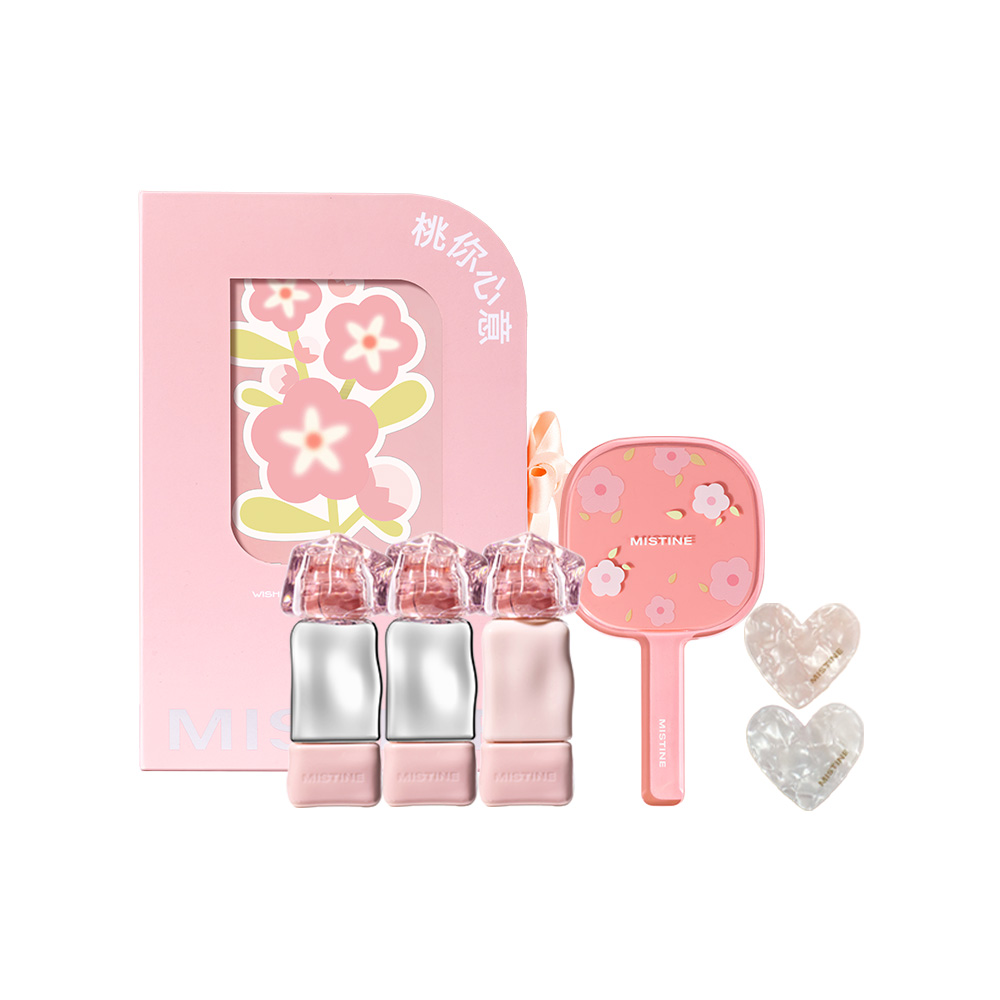

Набор косметики для женщин Mistine, [Gift Box] Pink серебряный Lip Gloss J01 + V02 + J05