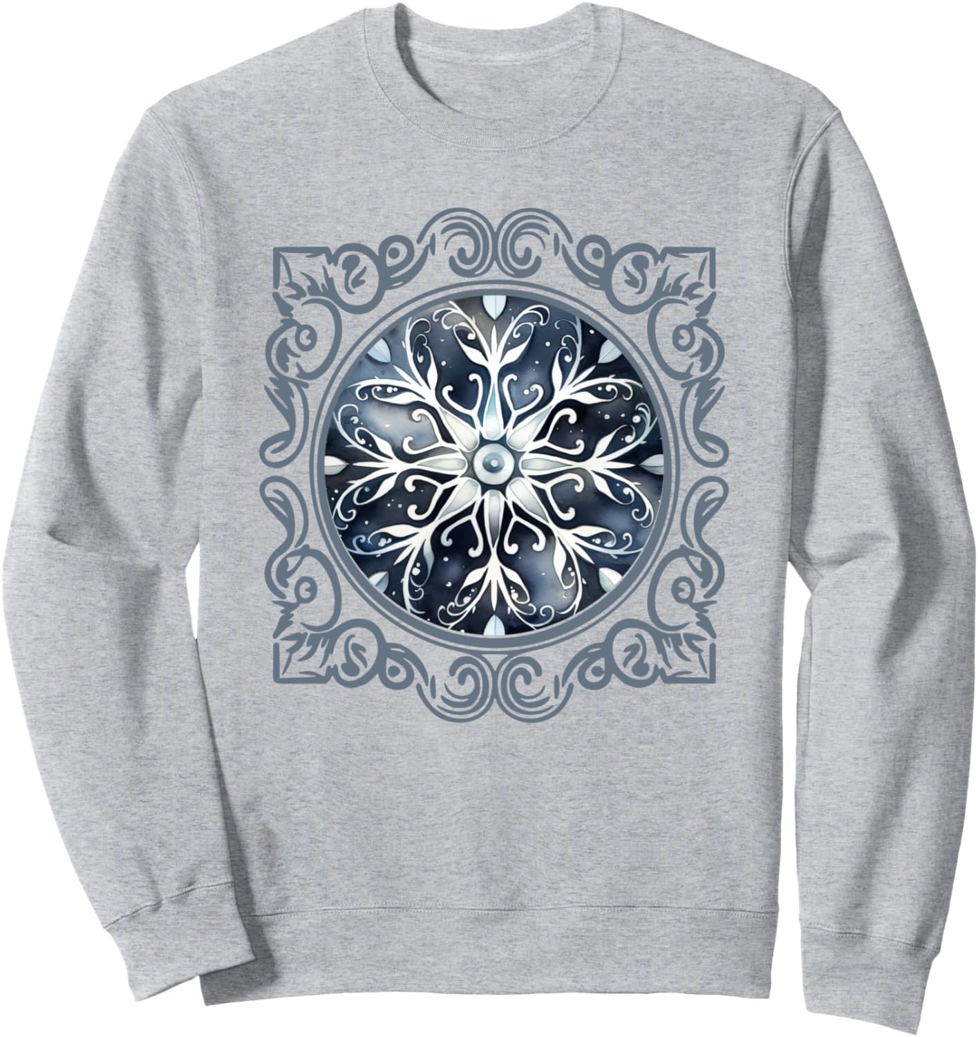 

Рождественская зимняя праздничная толстовка с принтом снежинок Christmas Winter Holiday Snowflake, серый