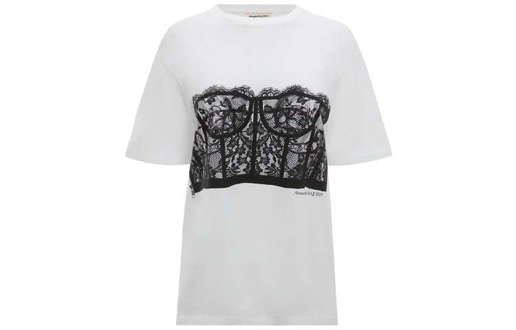 Кружевной корсетный свитер-футболка Alexander McQueen, белый — фото 2